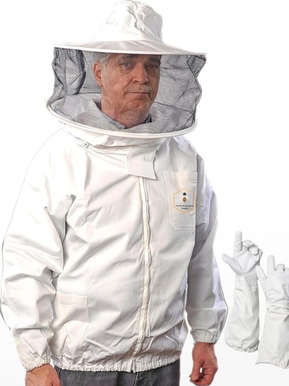 XL Cotton Beekeeping Jacket with Veil & Gloves - Lightweight, Breathable